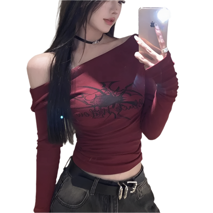 Off Shoulder Red T-shirt