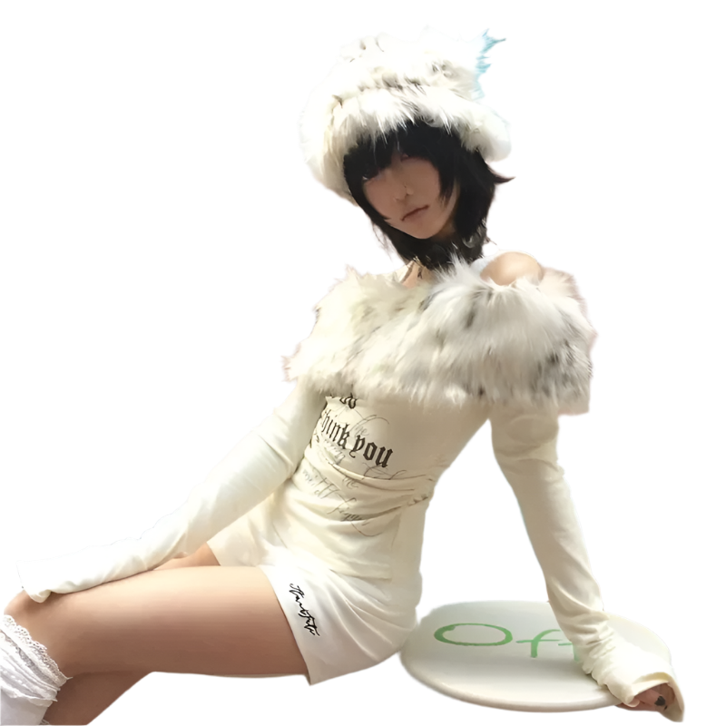 White Fur Trim Off Shoulder Top