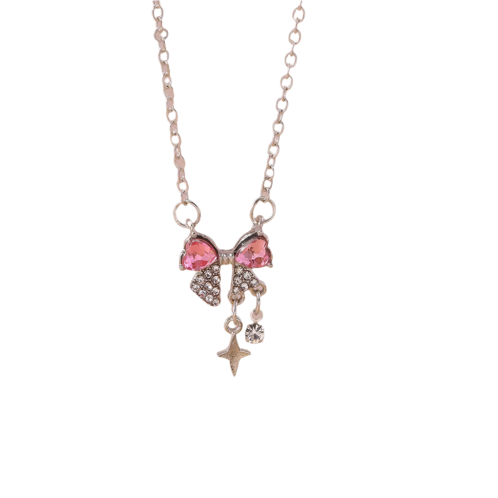 Delicate Crystal Pink Heart Necklacez