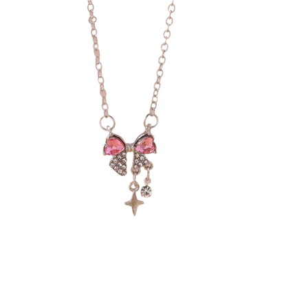 Delicate Crystal Pink Heart Necklacez
