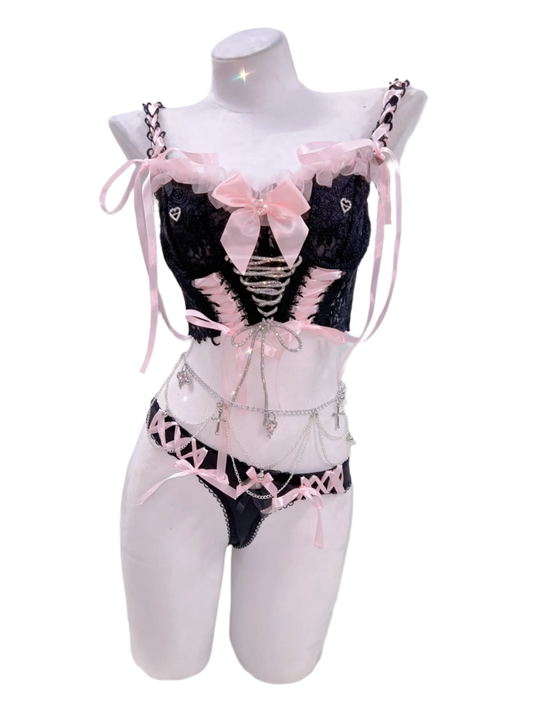 Handmade Pink Laced Tank Top and Bottomz