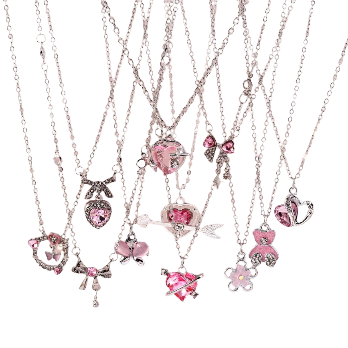 Delicate Crystal Pink Heart Necklacez