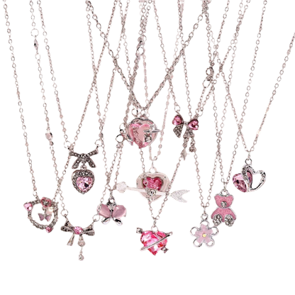 Delicate Crystal Pink Heart Necklacez