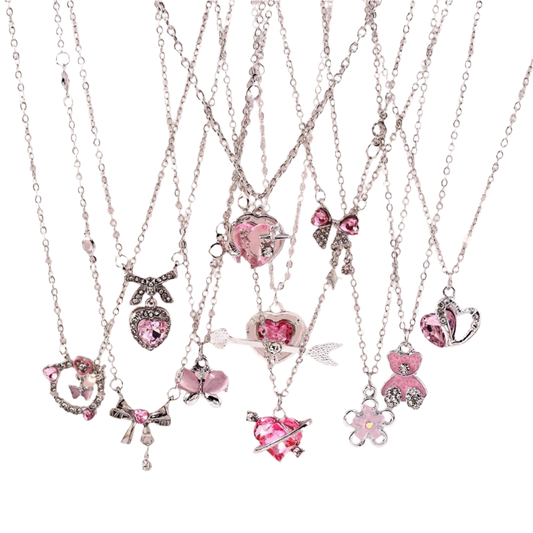Delicate Crystal Pink Heart Necklacez