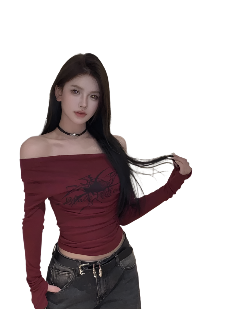 Off Shoulder Red T-shirt