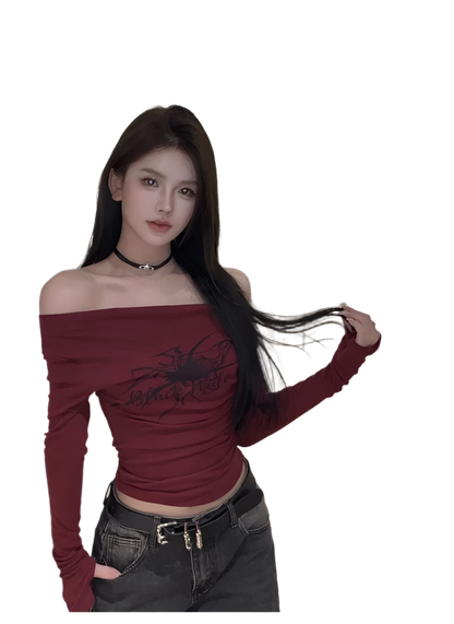 Off Shoulder Red T-shirt