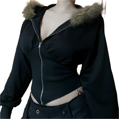 Tight Jacket with Fur Trim Hood
