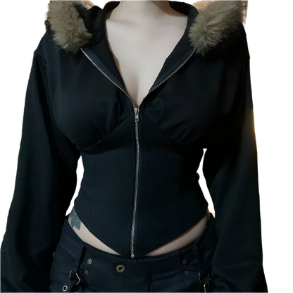 Tight Jacket with Fur Trim Hood