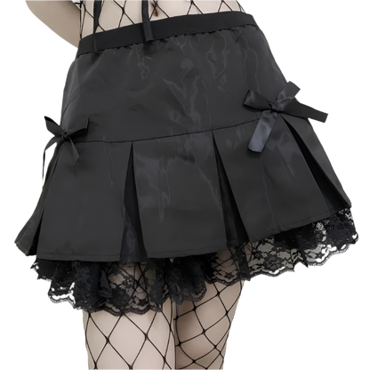 Pleated Mini Skirt with Bows