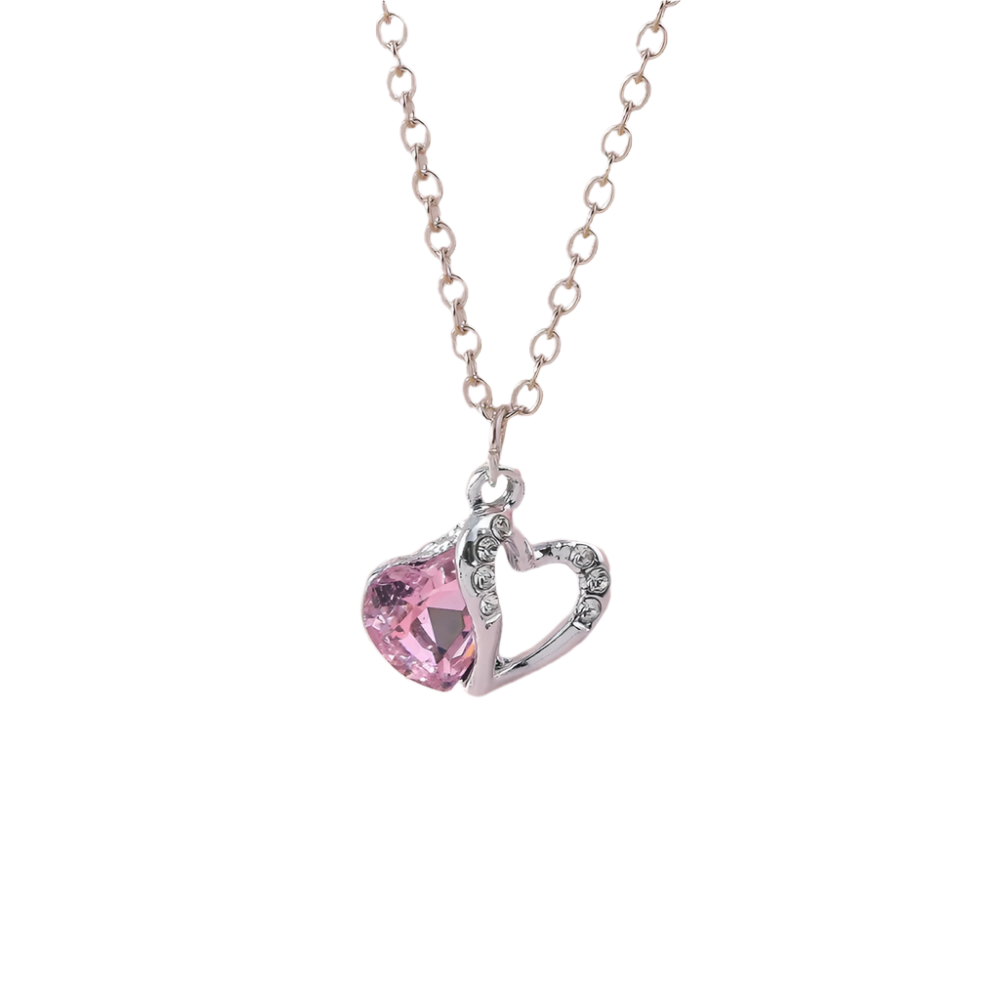 Delicate Crystal Pink Heart Necklacez