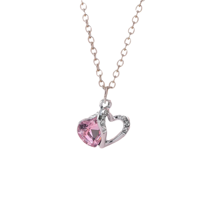 Delicate Crystal Pink Heart Necklacez