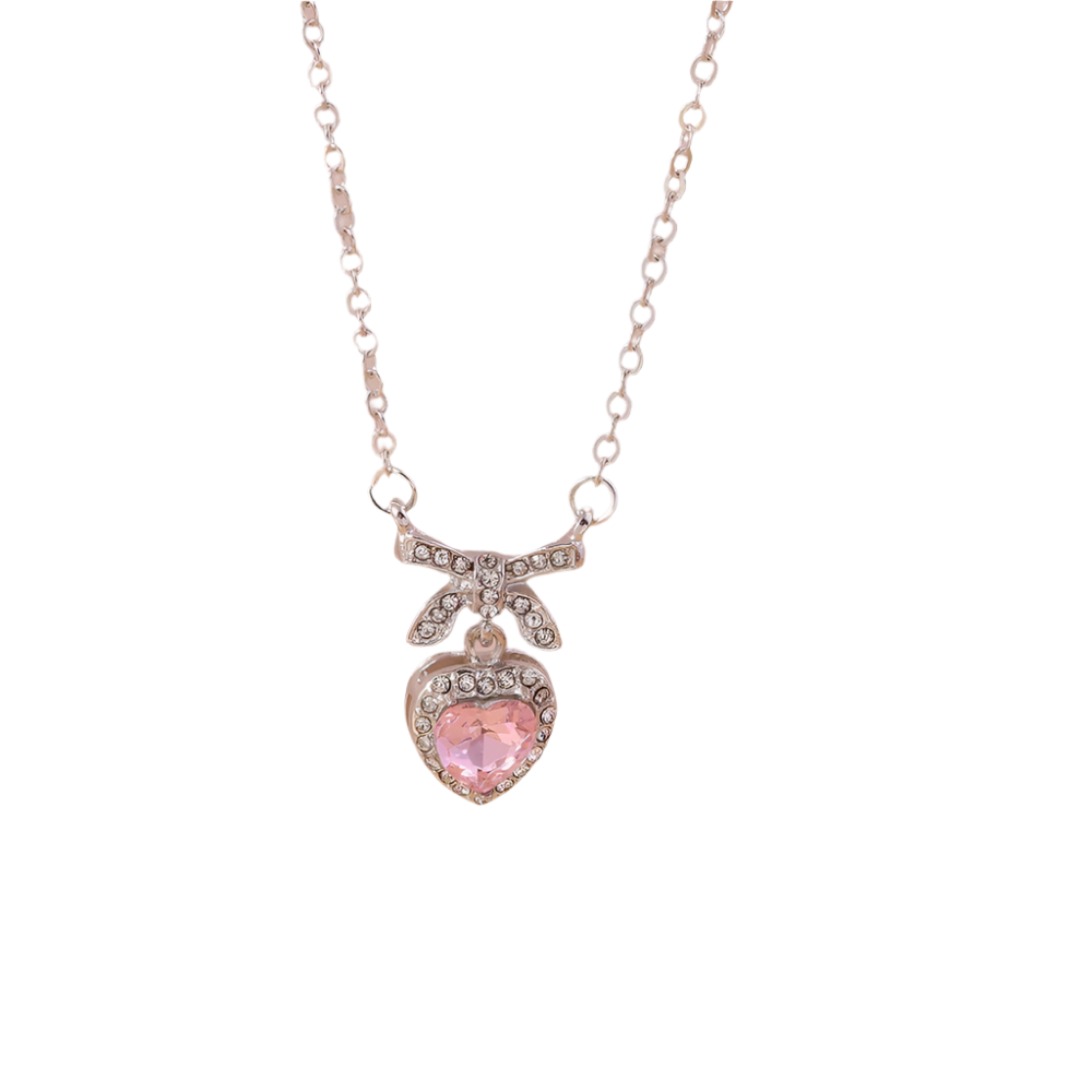 Delicate Crystal Pink Heart Necklacez