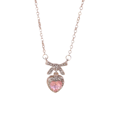 Delicate Crystal Pink Heart Necklacez