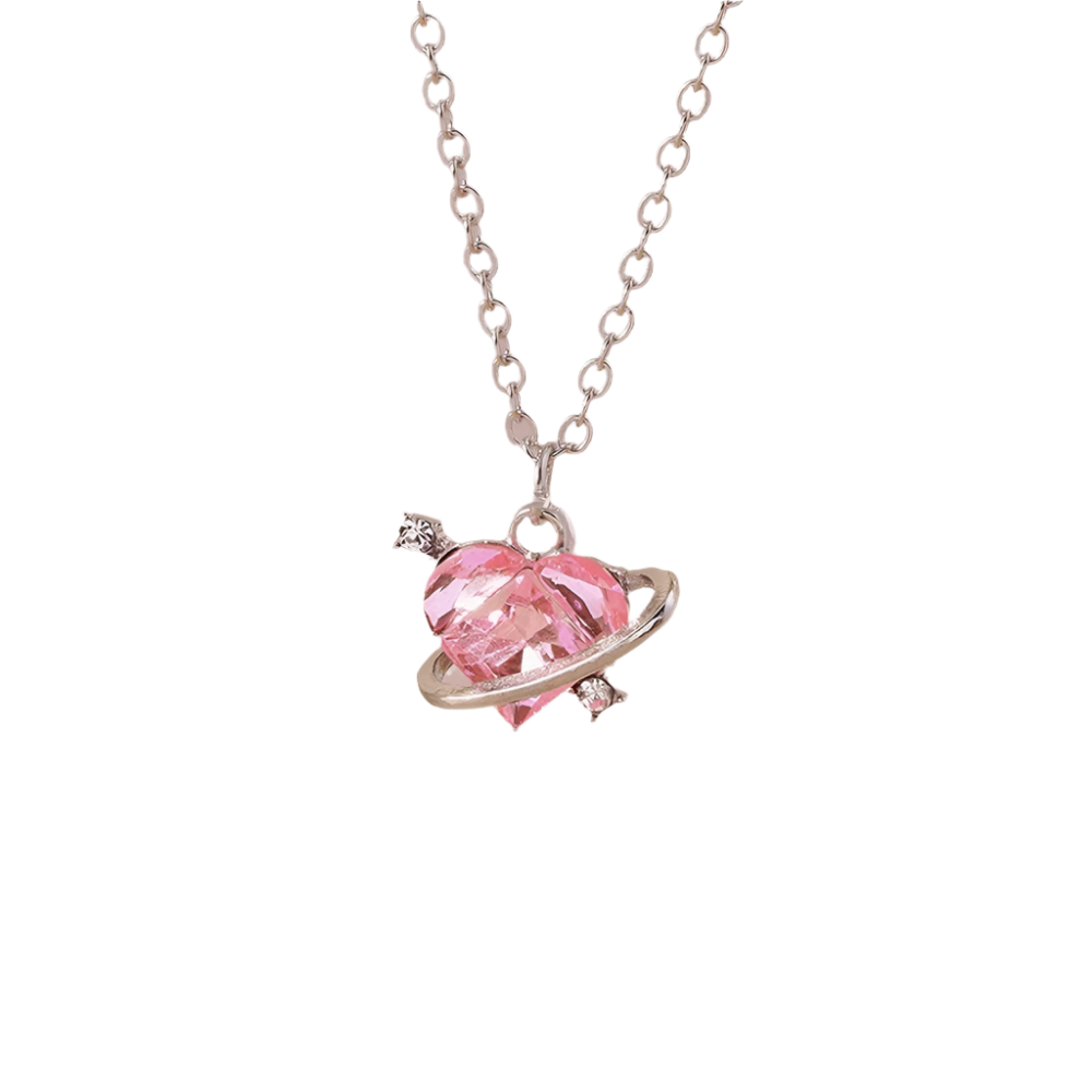 Delicate Crystal Pink Heart Necklacez