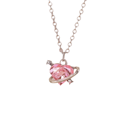 Delicate Crystal Pink Heart Necklacez