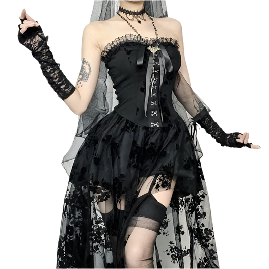 Corset Dress with Flowery Mesh Layerz
