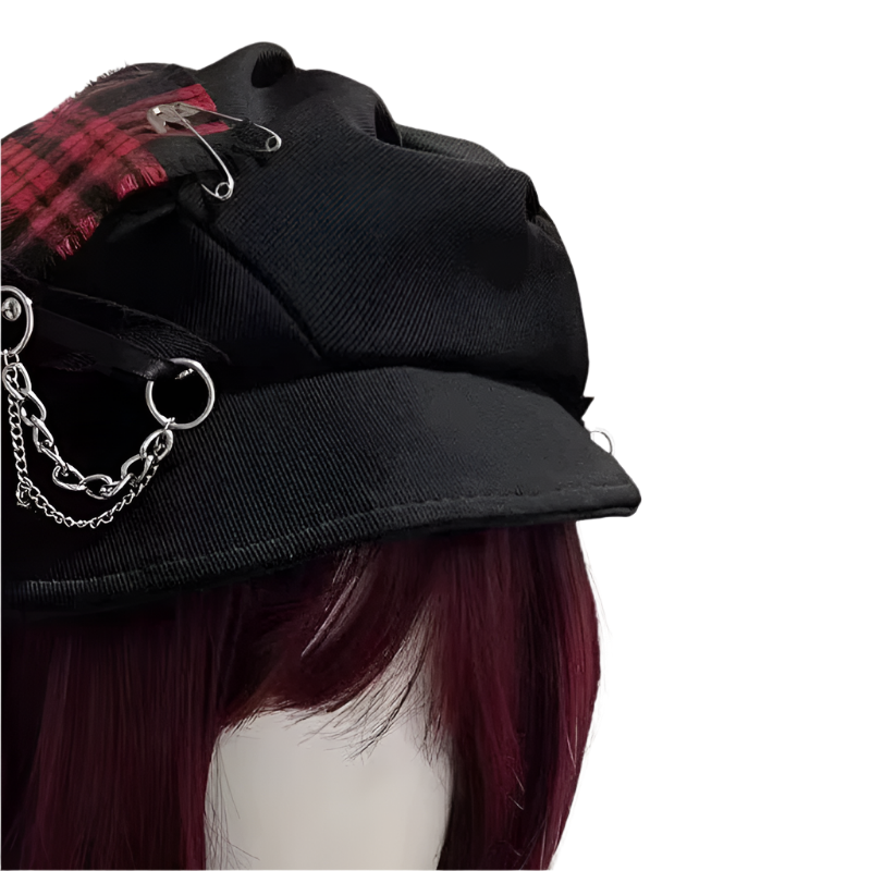 Plaid Patchwork Beret Hat with Brim
