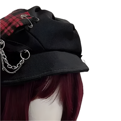 Plaid Patchwork Beret Hat with Brim