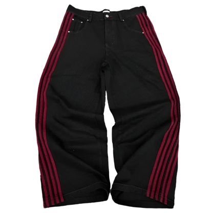 Black pants with red stripes on the sides affordable baggy streetwear pants for men and women