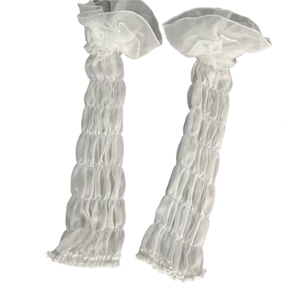 White lace arm sleeves accessory for affordable lolita outfit for women with ruffled design