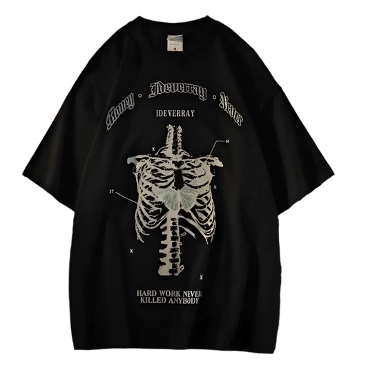 Black alternative fashion emo shirt with white skeleton design and motivational text by weird0z