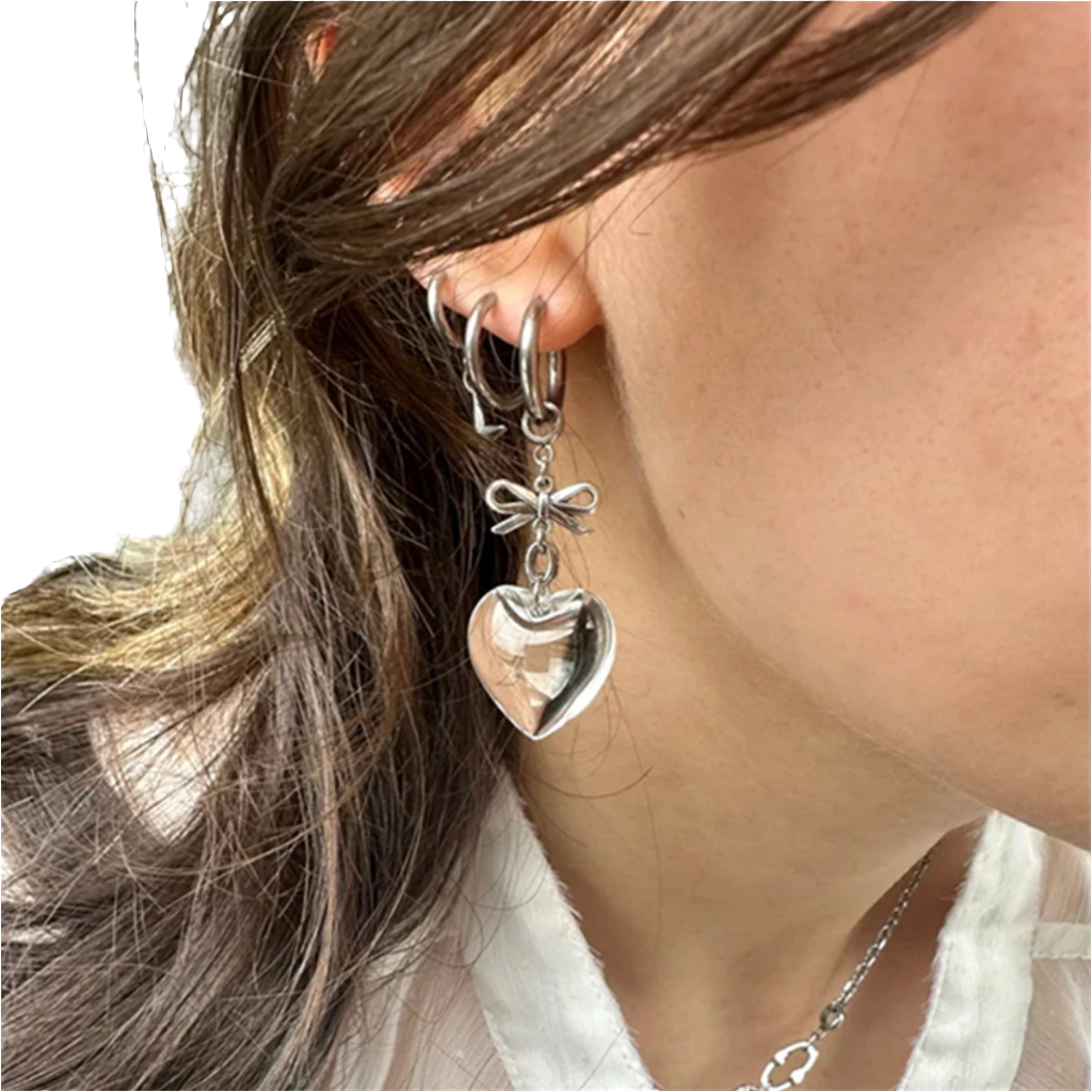 Drop Earringz with Bow Pendant and Heart