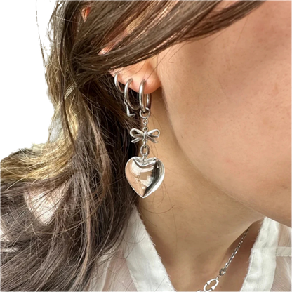 Drop Earringz with Bow Pendant and Heart