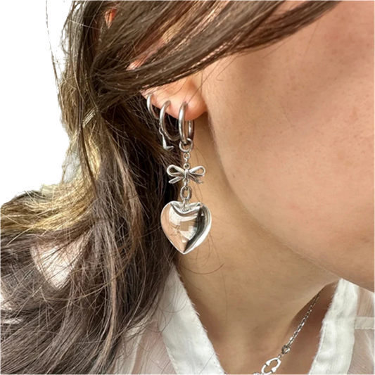 Drop Earringz with Bow Pendant and Heart