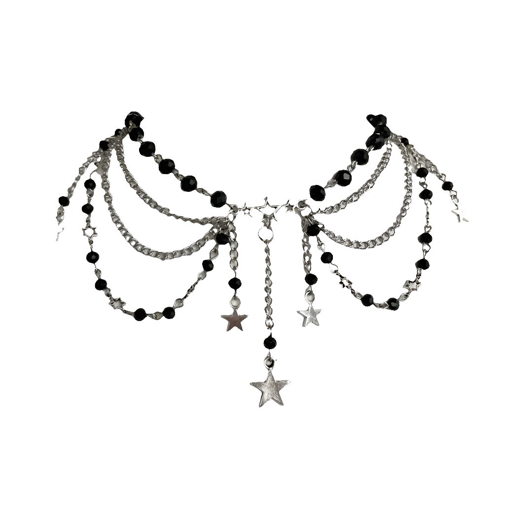 Multi Chain Necklace with Black Pearlz