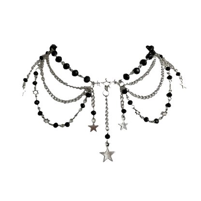 Multi Chain Necklace with Black Pearlz