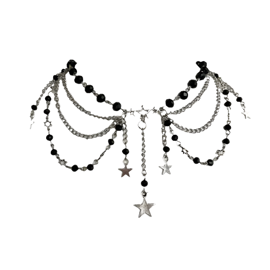 Multi Chain Necklace with Black Pearlz