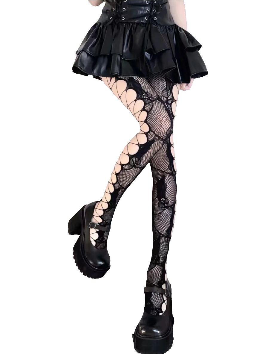 Fishnet Tightz with Floral Pattern and Hollow Sidez