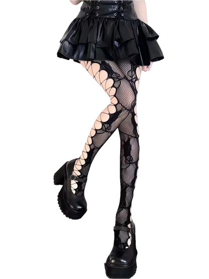 Fishnet Tightz with Floral Pattern and Hollow Sidez