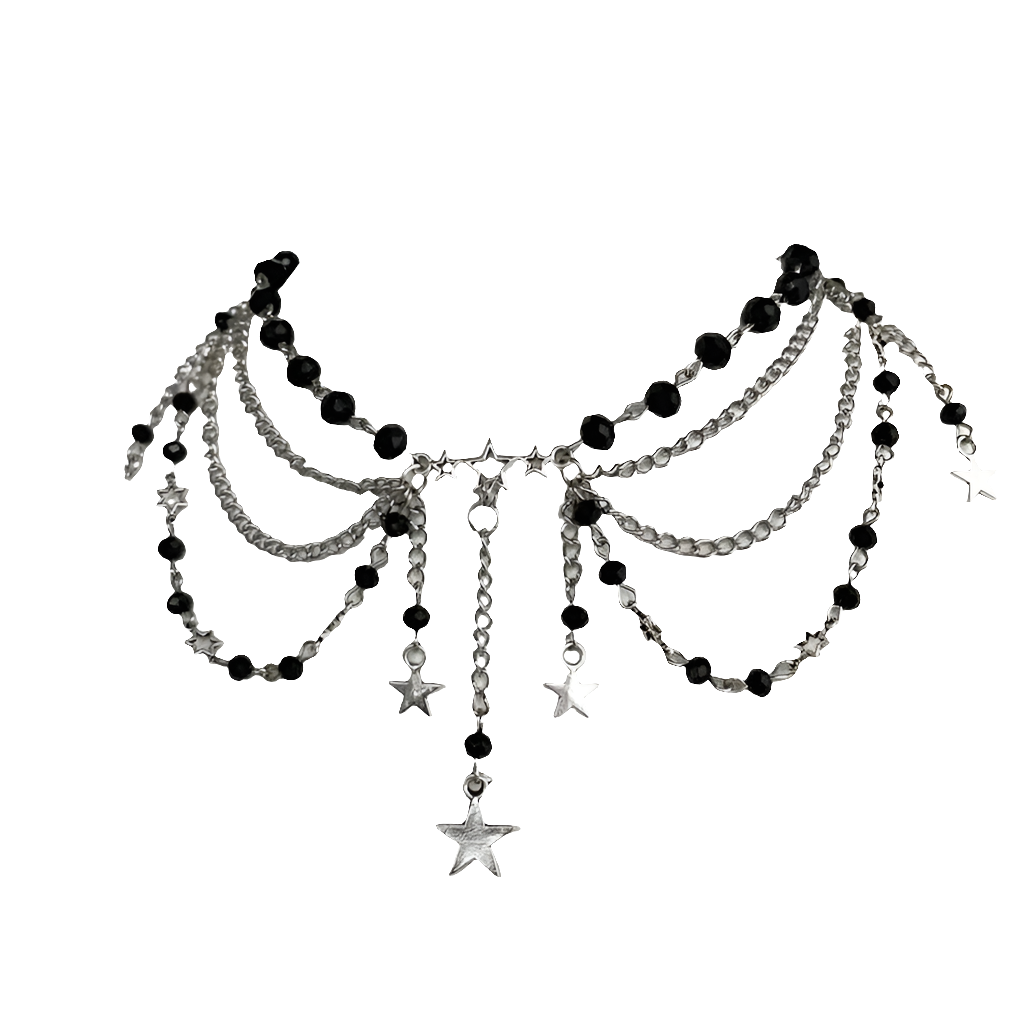 Multi Chain Necklace with Black Pearlz