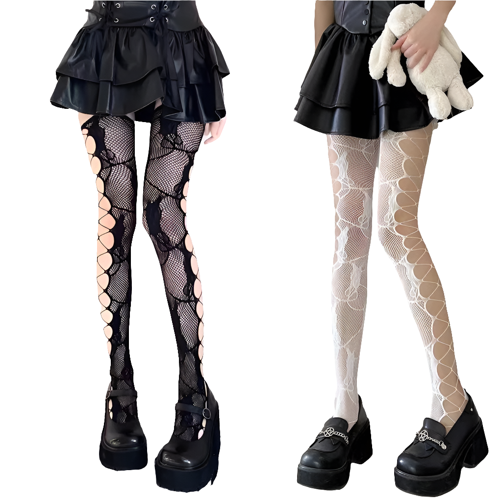 Fishnet Tightz with Floral Pattern and Hollow Sidez