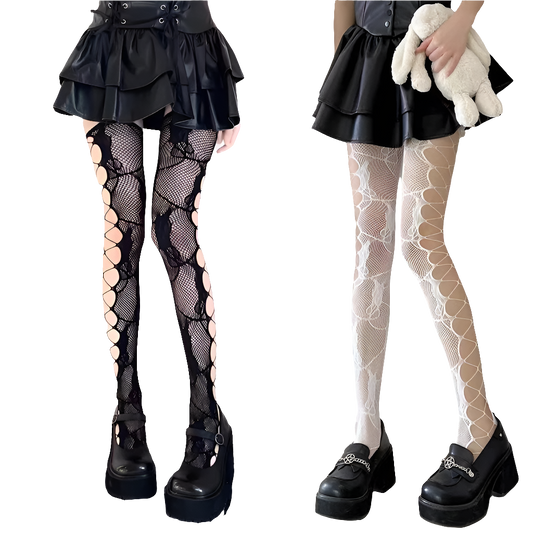 Fishnet Tightz with Floral Pattern and Hollow Sidez