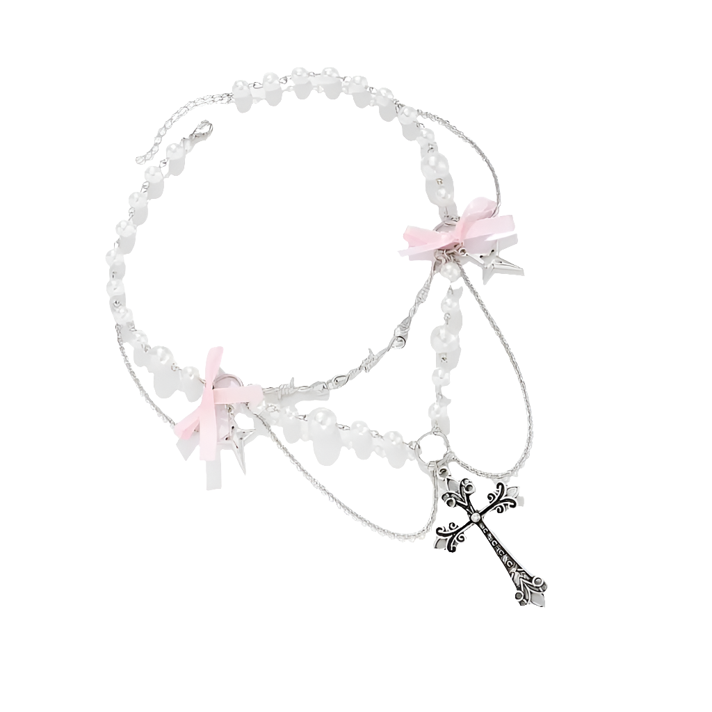 Pearl Choker with Bowz and Cross