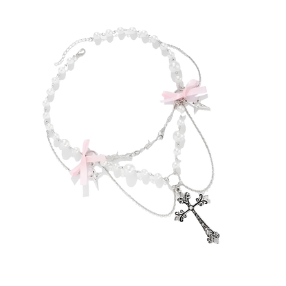 Pearl Choker with Bowz and Cross