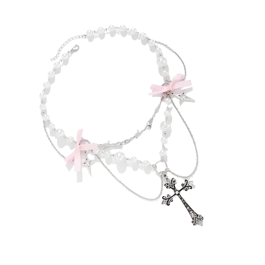 Pearl Choker with Bowz and Cross