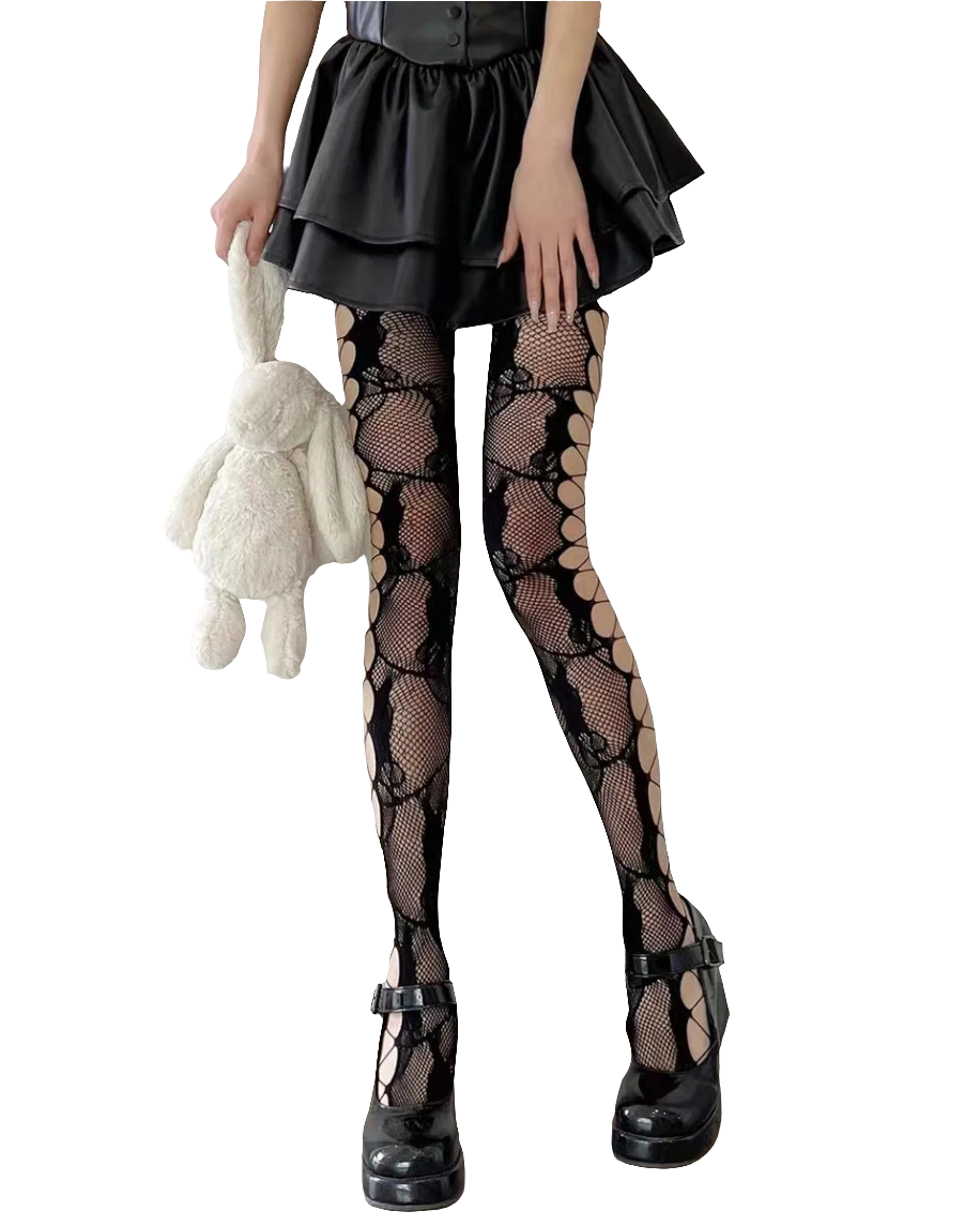 Fishnet Tightz with Floral Pattern and Hollow Sidez
