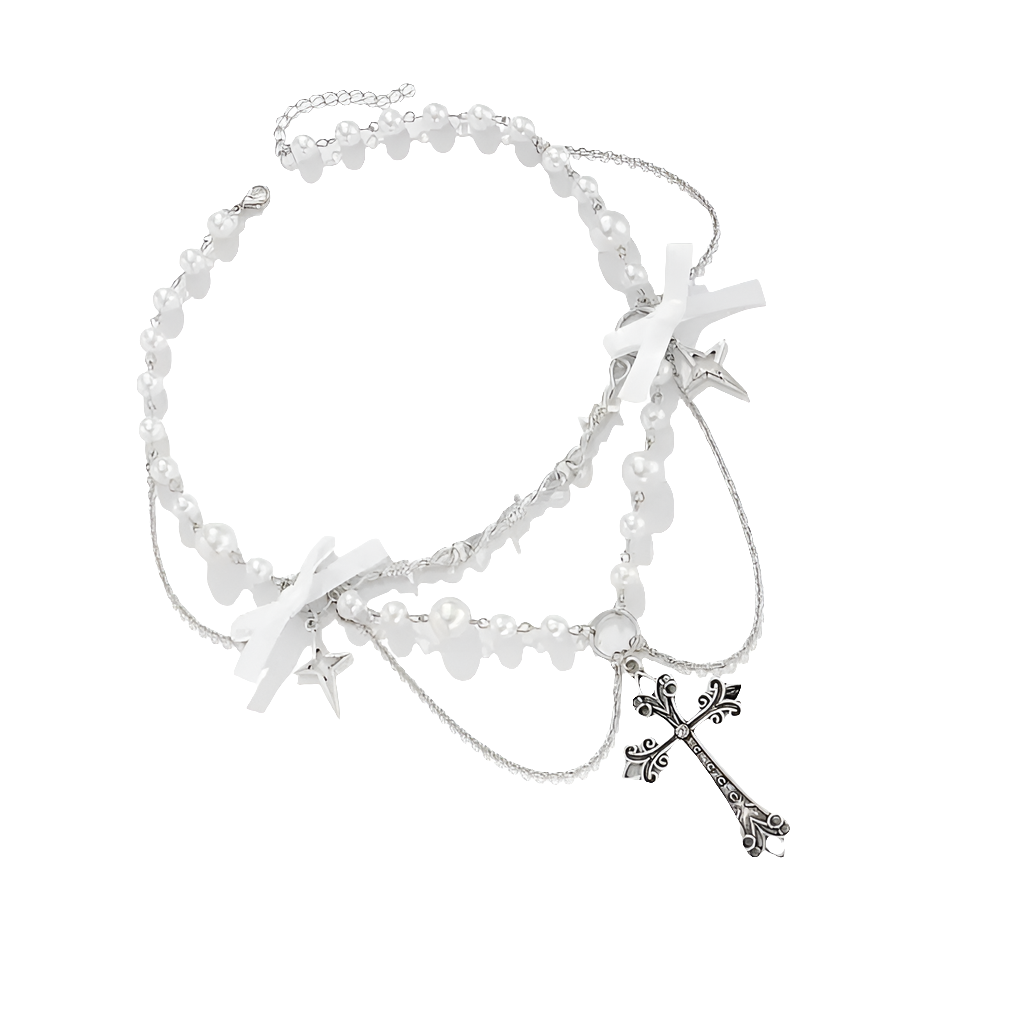 Pearl Choker with Bowz and Cross