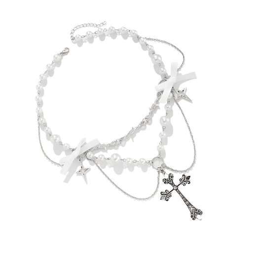 Pearl Choker with Bowz and Cross