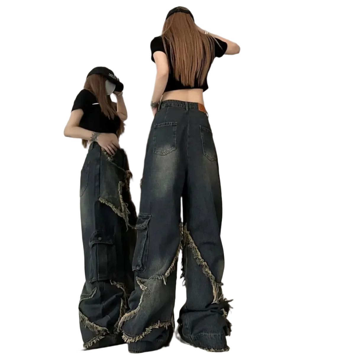Weird0z baggy denim jeans with star embroidery featuring distressed detailing and wide legs