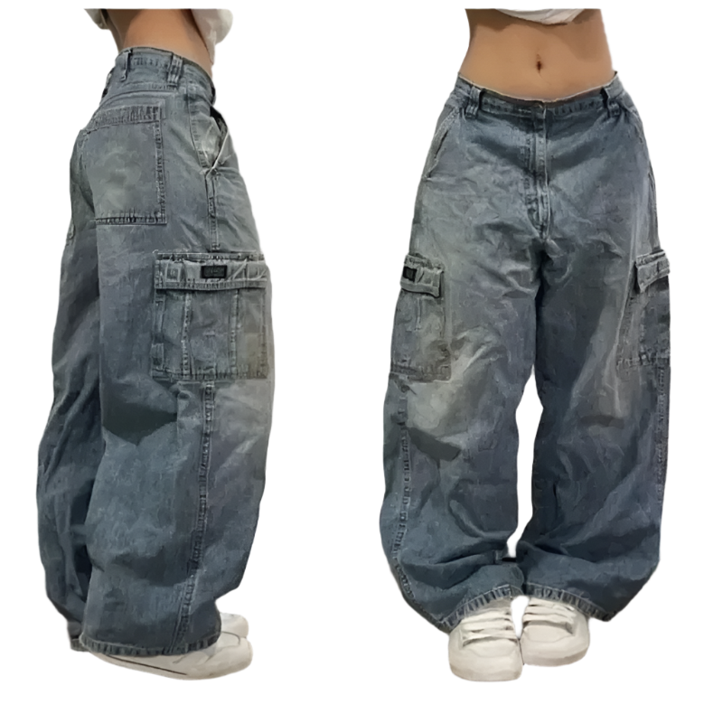 Weird0z extra baggy jeans in faded blue denim with cargo pockets and relaxed fit