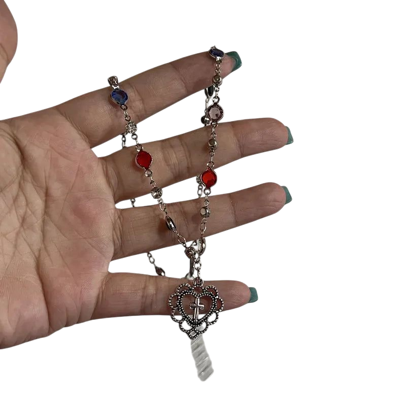 Detailed Necklace with Heart Pendant